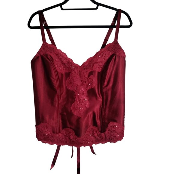 Cacique Red satin Kace Up Back bustier corset‎ lingerie Sz 22/24 sexy - Picture 1 of 7